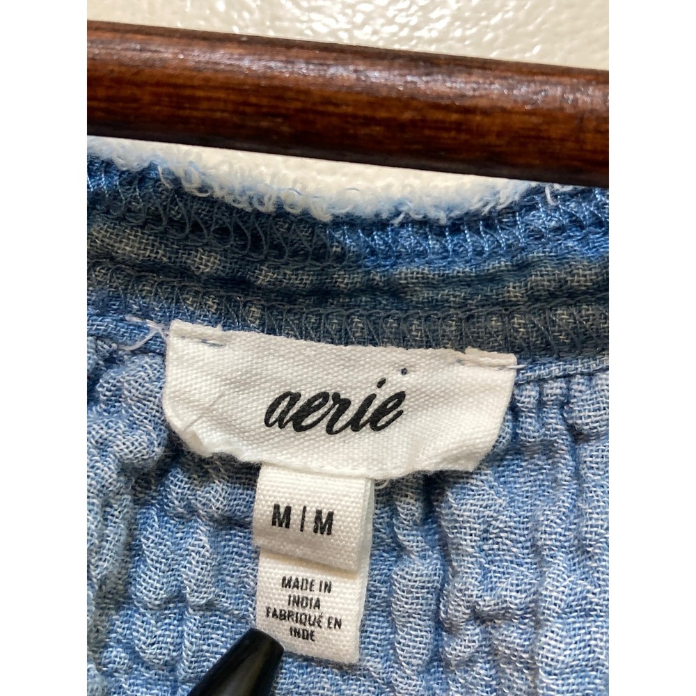 Aerie Double Gauze Crinkle Top M Sleeveless High Low Raw Hem Boho Coastal Beach - Picture 3 of 10